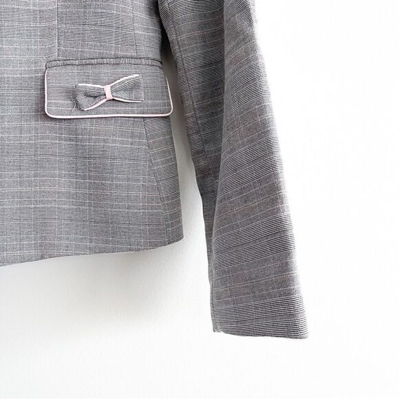 Tahari Arthur Levine Plaid Blazer Jacket Black Pink Bows Women's 2P Rose Buttons - Picture 3 of 9